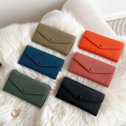 Custom Logo Trendy Fashion Long Envelope Ladies Wallet Pu Leather Purse Factory Wholesale Minimalist Wallet Women