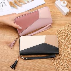 Clash color splicing long wallet ladies clutch bag female 2024 new fashion large capacity zipper money clip female