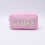 Keymay Custom Chenille Letter Patches Pink Travel Toiletry Zipper Pouch Makeup Bags for Women Cosmetic Bag Wholesale