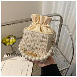 Pearl Chain Women Fashion Handbags Braid Bucket Handbags Brands China Shoulder Bags Drawstring Printing Wholesale Women Handbags
