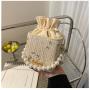 Pearl Chain Women Fashion Handbags Braid Bucket Handbags Brands China Shoulder Bags Drawstring Printing Wholesale Women Handbags