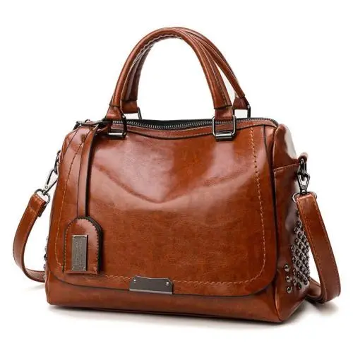 KBW635 Hot Sale Women Bag PU Retro Handbag Fashion High Quality Oil Leather Rivet Ladies Single Shoulder Crossbody Bag