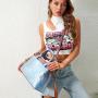 Ladysky Super product fashion tote bag for women super personalized metal letter handbag playful ladies shoulder jeans bag belt