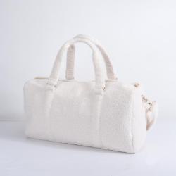 Sherpa Weekend Bag with Patches Overnight Bag Fuzzy Teddy Fall Luggage with Shoulder Strap Custom Duffel Bags