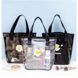 Gelory Japanese Ins Wind Small Daisy Transparent Portable Travel Storage Portable Pvc Tote Beach Bag