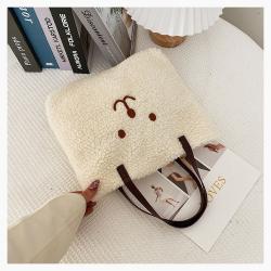 Custom going out Tote bag plush smiley shape hand decoration zipper one shoulder niche design plus logo
