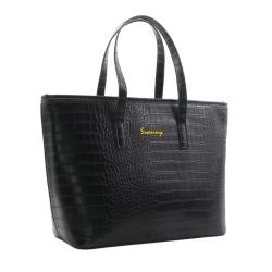 New Designer Custom Logo Satchel Handbags Tote Bag Black Pu Leather Shoulder Crossbody Top Handle Purse with Zipper Handbags