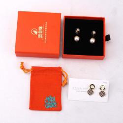 Hot Sale Orange Color Gold Foid Stamping Logo Paper Gift Jewelry Box Drawing Earring Jewelry Packing Box