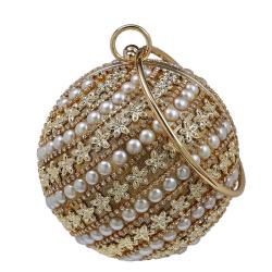 Wholesale bridal wedding women clutch purse white pearl round shaped party evening bags clutch bag for ladies