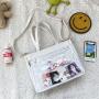 Woman Lady Canvas Tote Bag with Clear Window for Pins Ita Shoulder Bag School Handbags DIY