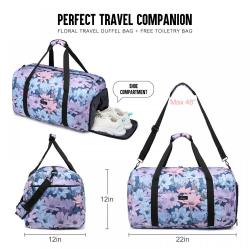 2021 2pcs waterproof Weekender Bags for Women Gym Travel Tote Bag with Shoe Compartment Large Floral Carry on Travel Duffel Bags