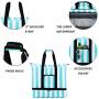 Blue Stripes Beach Tote Bag with Detachable Cooler Compartment Insulated Picnic Cooler Bag Pool Bag for Women