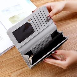 Wholesale New European American Women's Long Soft Wallet Multifunctional Buckle Fashionable Waterproof Long Bag Wholesale Supply