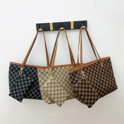 2024 2pcs set  Lady's Casual Chessboard Plaid Printed Tote Bag Single Strap High-Capacity Portable Wallet Pendant Shoulder Bag