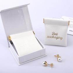10*15 Cm White Leather Jewelry Bags Emboss Headset Watch Packaging Jewelry Gift Leather Pouch With Magnet