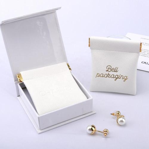 10*15 Cm White Leather Jewelry Bags Emboss Headset Watch Packaging Jewelry Gift Leather Pouch With Magnet