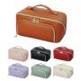 Private Label Portable PU Leather Makeup Bag Toiletry Organizer Make Up Pouch Flat Lay Opening Cosmetic Bag