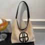 Large capacity tote bag female 2024 new tide retro handbag straw bag fashion shoulder collision colour splicing woven bag