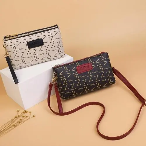 Ladies handbag 2024 ladies printed shoulder crossbody bag fashion casual mobile phone bag double zipper wallet