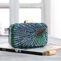 Cross-border New Evening Bags Hard Shell Peacock Clutch Bag Wholesale Jewelry Cosmetic Bag