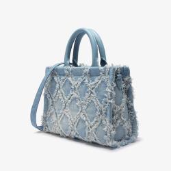 2024 Wholesale Customized Logo Denim Hand Bag For Women Luxury Jeans Leather Prismatic Ladies Handbag