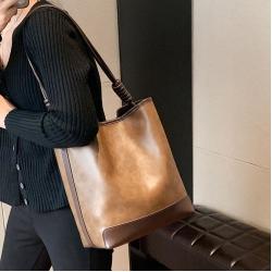 Big size bucket handbags for women luxury pu leather brown tote bags women handbags ladies luxury designer purses wholesale