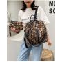 Lady Designer Bag 3 in 1 Pu Leather Cow  Leopard Print Pattern Backpack for Women Solid Colors Satchel Sling Purse Golden Zipper
