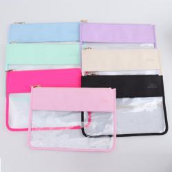 Multi Color Zipper Flat Transparent Pouch Women Waterproof Makeup Brush Organizer Toiletry Bag PVC Clear Cosmetic Bag