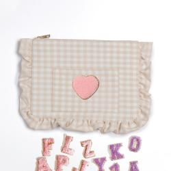 Cute Ruffled Spring Cute Girls Ladies Women Polyester Gingham Bag Ruffles Makeup Pouch Bag Travel Cosmetic Zipper Flat Pouch