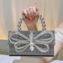 New Shiny Retro Diamond Handbag Evening Bag Bowknot Rhinestone Purse Small Square Bag Banquet Party Bag Handbags For Woman