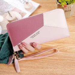 New Women's Large Capacity Zipper Tassel Hand Bag Wholesale Contrast Stitching soft leather Wallet Waterproof
