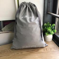 Hot Selling Logo Printed Grey Cotton Linen Cloth Drawstring Packaging Bag With Herringbone String