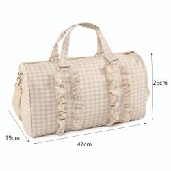 Keymay Stock Large Capacity Waterproof Lightweight Collapsible Weekender Overnight Folding Ruffle Gingham Gym Travel Duffle Bag