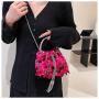 HR561 New Popular Bag for Women Drawstring Buckle Metal Tassel Sequin Dinner Clutch Bag Portable Crossbody Bucket Lipstick Bag