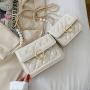2024 New Fashion Korean Single Shoulder Bag Messenger Small Square Bag Diamond Lattice Chain Pearl Lock Women's Bag