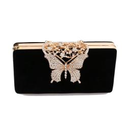 New product box clutch evening bag diamond butterfly banquet evening dress handbag elegant velvet black evening party bags