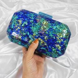 Luxury Marble Acrylic Box Women Shoulder Bag Dinner Wedding Handbag Evening Portable Bags Clutch red blue 2024