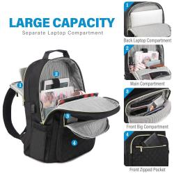 LOVEVOOK Stylish Quilted Backpacks Purse Business Work Travel College Bookbag with USB Black 15.6 inch Laptop Backpack for Women