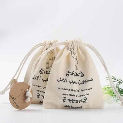 Eco-Friendly Paper Label Cotton Twill Drawstring Soap Packing Bag Natural Cotton Soap Pouch Dust Bag