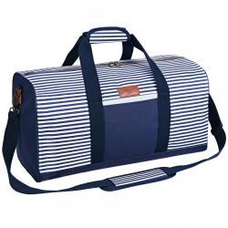 Customized Logo Blue Strip Nylon Shoulder Sport Weekender Bags Hand Carry Travel Overnight Duffle Bags for Women Men