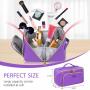 Portable Large Leather Cosmetic Bag with Strap Travel-Friendly Waterproof Anti-Dust Makeup Bag for Women Opens Flat Lay Makeup