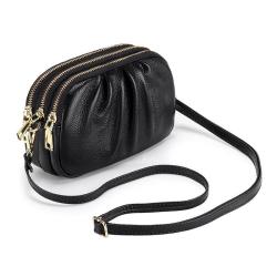 Genuine leather women's crossbody bag new wrinkled bag soft leather three-layer zippered shoulder bag