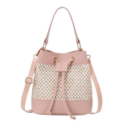 New Candy-Color Drawstring Bucket Bag Portable Fashionable Straw Shoulder Bag Diagonal Design Lady Style Bag-Wholesale