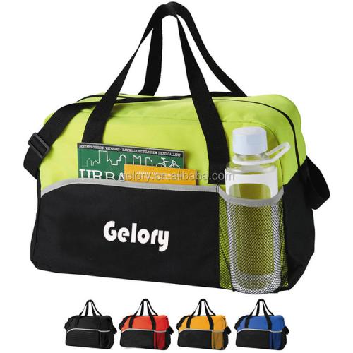 Gelory Custom Two tone colors water resistant polyester fabric with bottle holder Gym Sports Duffle Bag
