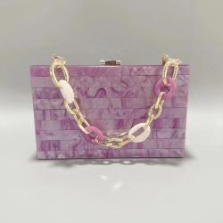 Summer acrylic bag splicing wedding handbag chain shoulder purple acrylic clutch evening bag for ladies sac main femm sac pochette femme