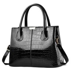2024 New Fashionable Women's Large Capacity Bright Leather Handbag with Portable Stone Grain Shoulder Messenger Bag
