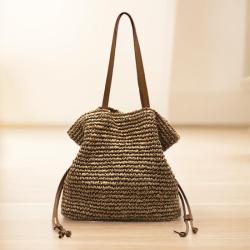 2024 New drawstring hook woven shoulder crossbody woven women's bag large capacity straw woven bags for ladies