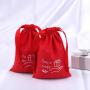 Custom Logo Printed Cotton Linen Jewelry Packing Cosmetic Bag Red Cotton Gift Drawstring Dust Pouch