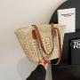 2024 simple hollow out paper straw woven bags casual fashion shoulder beach bag simple generous woven handbag women's bag