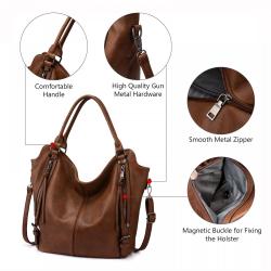 Realer Fashion carry on women office hobo handbags tassels PU leather casual tote concealed purses and handbags with gun holster